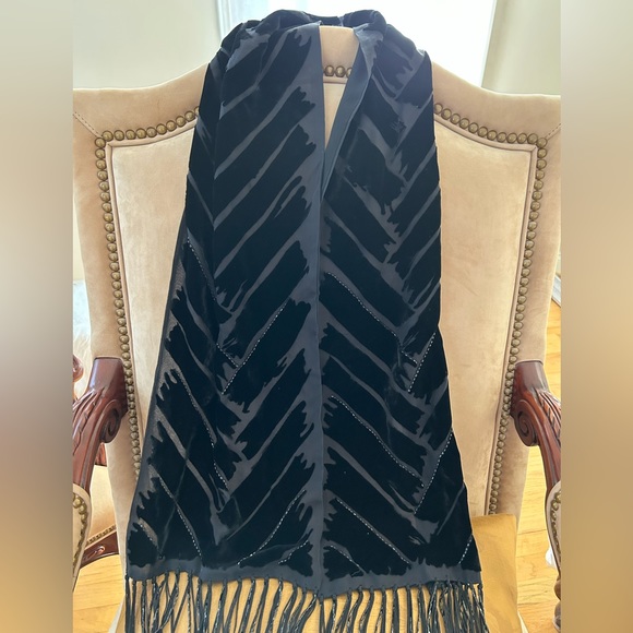 Ellen Tracy Silk and Velvet Beaded Scarf in Black - Picture 2 of 11